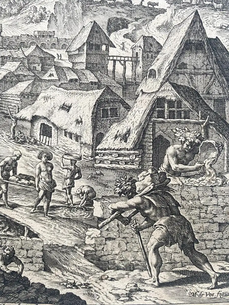 Johannes Sadeler (1550-1600) Kain erbaut die Stadt Henoch Radierung 1580 Genesis 2