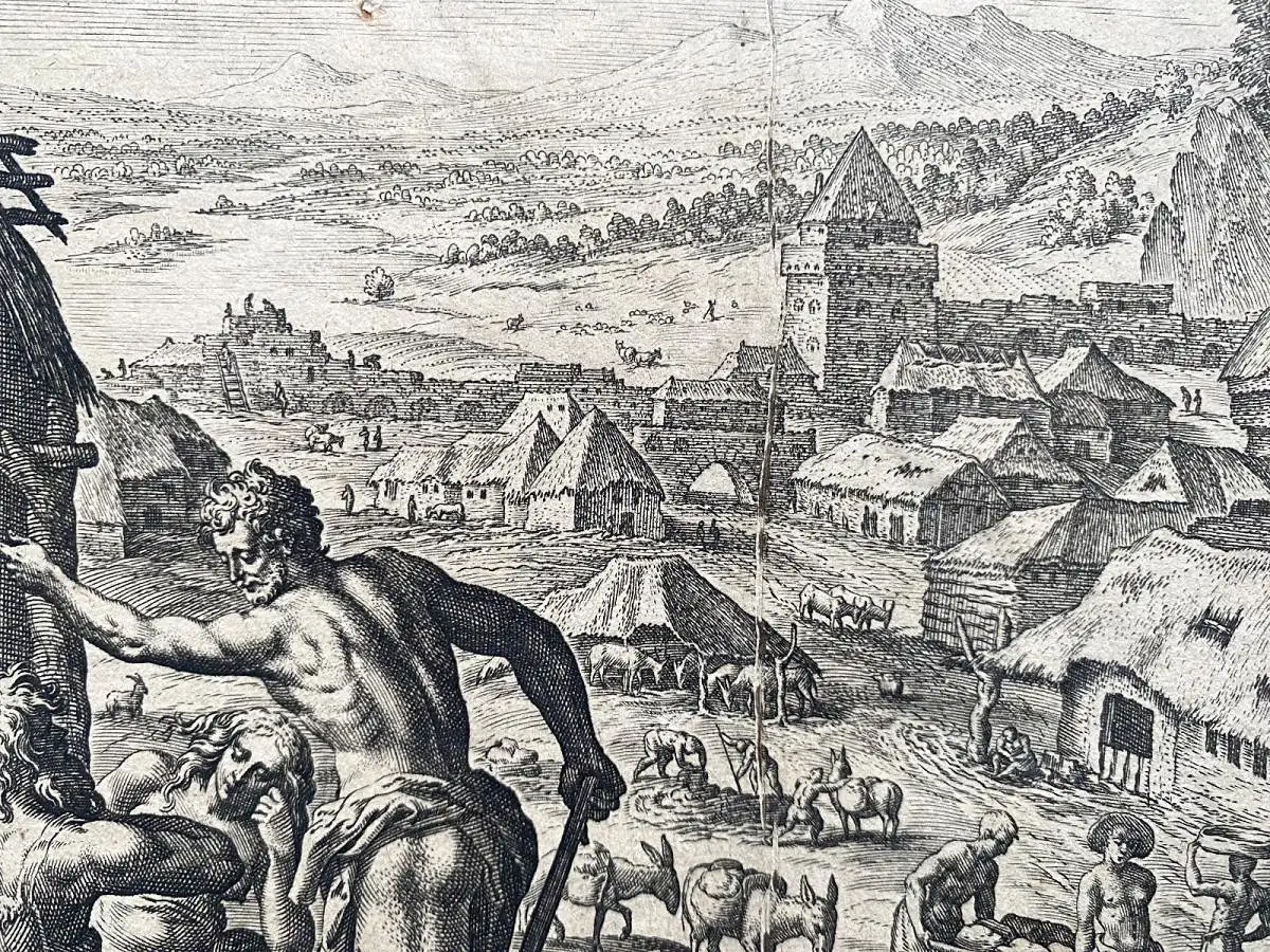 Johannes Sadeler (1550-1600) Kain erbaut die Stadt Henoch Radierung 1580 Genesis 4