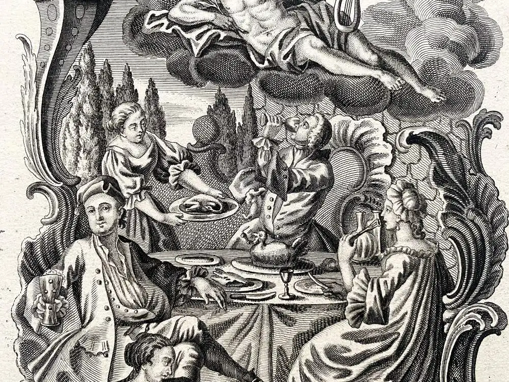 Joh. Michael Probst (1727-1776) Der Mittag Tageszeit Orig. Kupferstich 1770 2