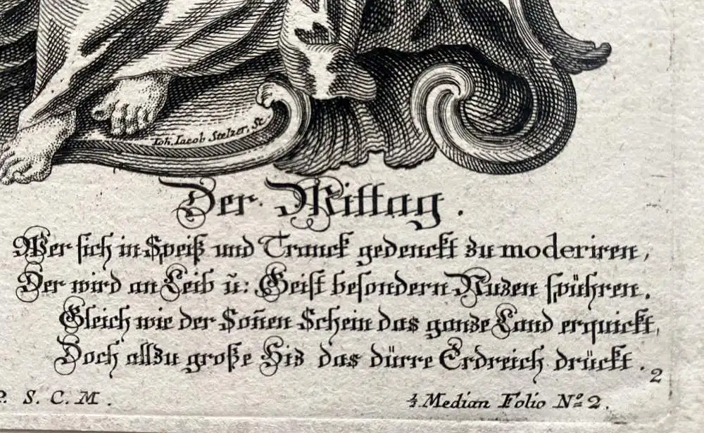 Joh. Michael Probst (1727-1776) Der Mittag Tageszeit Orig. Kupferstich 1770 9