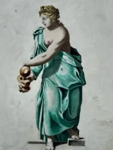 Eleemosina Die Wohltäterin Kolorierter Kupferstich Io. Lanfranc 1780