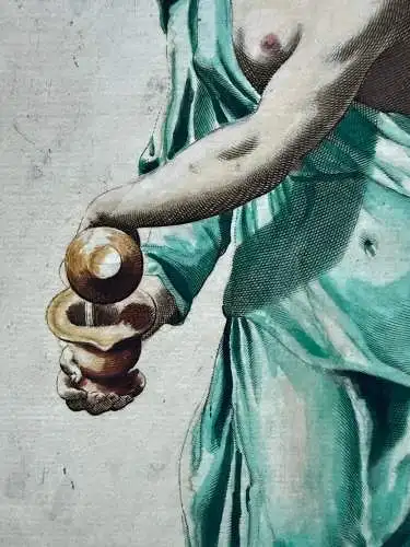 Eleemosina Die Wohltäterin Kolorierter Kupferstich Io. Lanfranc 1780