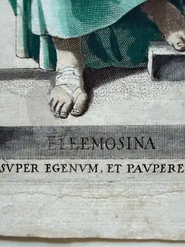 Eleemosina Die Wohltäterin Kolorierter Kupferstich Io. Lanfranc 1780