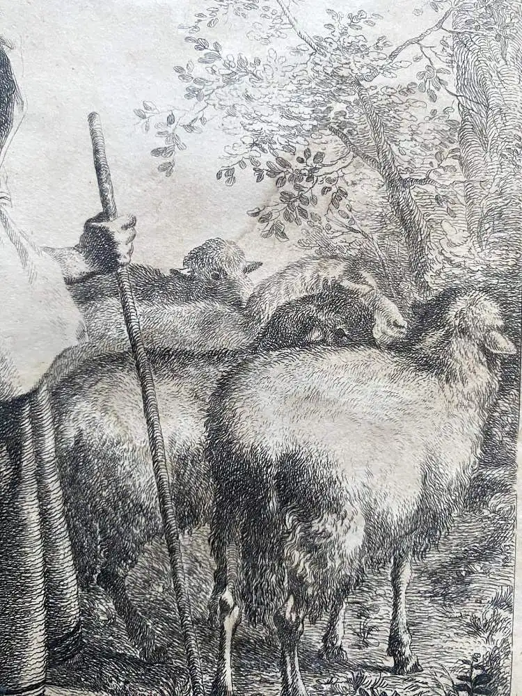 Francesco Londinio (1723-1783) Hirtenmädchen mit Schafen Orig. Radierung 1758 3