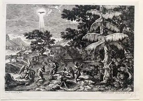 Gabriel Perelle (1603-1677) Johannes der Täufer Landschaft Orig Kupferstich 1660