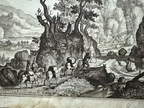 Matthäus Merian (1593-1650) Eselskarawane in felsiger Landschaft Kupferstich