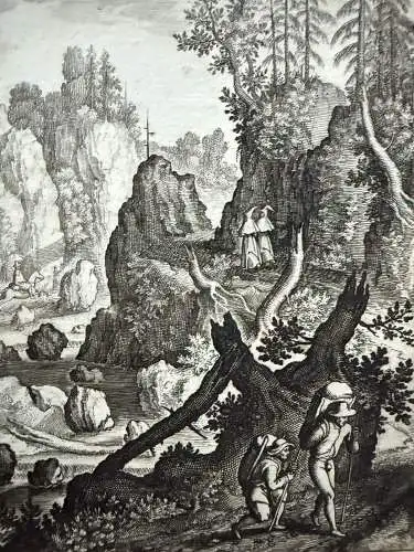 Matthäus Merian (1593-1650) Eselskarawane in felsiger Landschaft Kupferstich