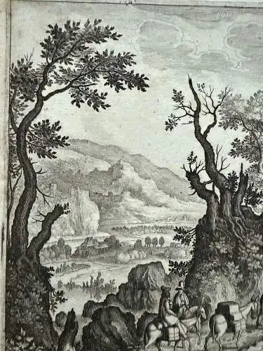 Matthäus Merian (1593-1650) Eselskarawane in felsiger Landschaft Kupferstich