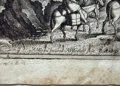 Matthäus Merian (1593-1650) Eselskarawane in felsiger Landschaft Kupferstich