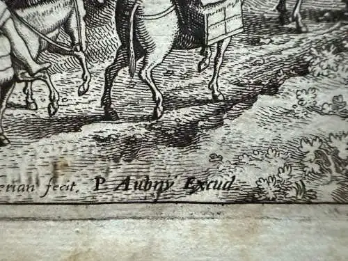 Matthäus Merian (1593-1650) Eselskarawane in felsiger Landschaft Kupferstich
