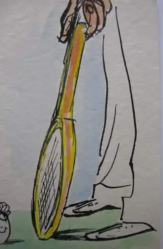 Anton Leidl (1900-1976) Der Tennismeister aquarellierte Tuschzeichnung 1960