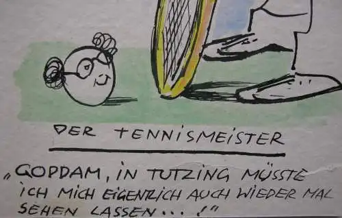 Anton Leidl (1900-1976) Der Tennismeister aquarellierte Tuschzeichnung 1960