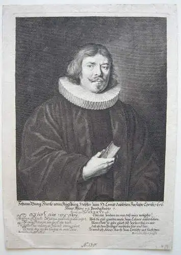 Johann Georg Stierle (1606-1676) Pfarrer Diakon Augsburg Orig Kupferstich 1660