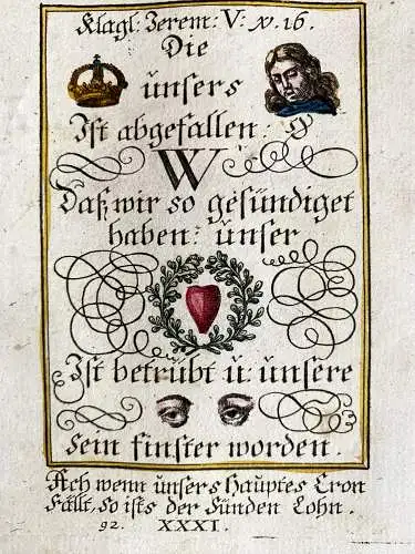 Alkolor geistl Emblemkupfer Bodenehr Memento mori finstere Augen Rebus 1699