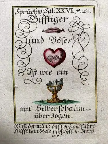 Alkolor geistl Emblemkupfer Bodenehr Trübsal böses Herz Rebus 1699
