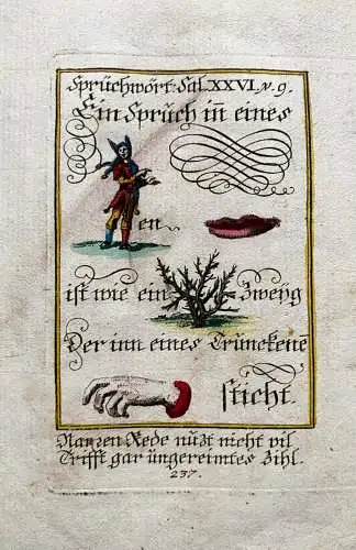 Alkolor geistl Emblemkupfer Bodenehr Narrenrede Schreiben vom Guten Rebus 1699
