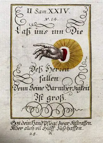 Alkolor geistl Emblemkupfer Bodenehr Pfeile des Harrn Memento Morri Rebus 1699