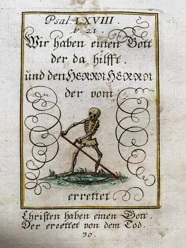 Alkolor geistl Emblemkupfer Bodenehr Pfeile des Harrn Memento Morri Rebus 1699