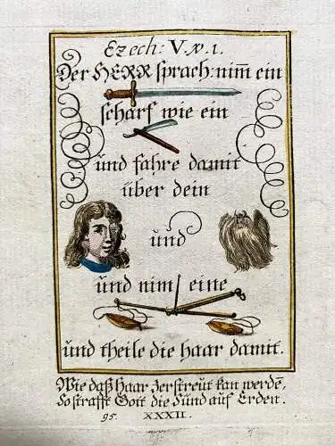 Alkolor geistl Emblemkupfer Bodenehr Verkehrte Herzen Schwert Arm Rebus 1699