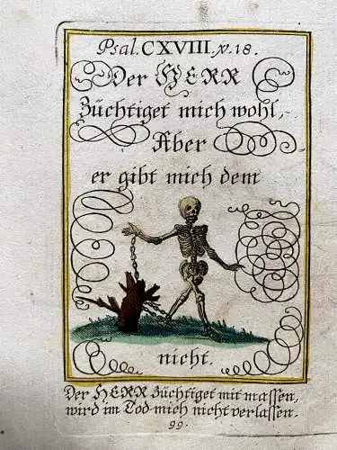 Alkolor geistl Emblemkupfer Bodenehr Memento Mori Löwen Falle Grab Rebus 1699