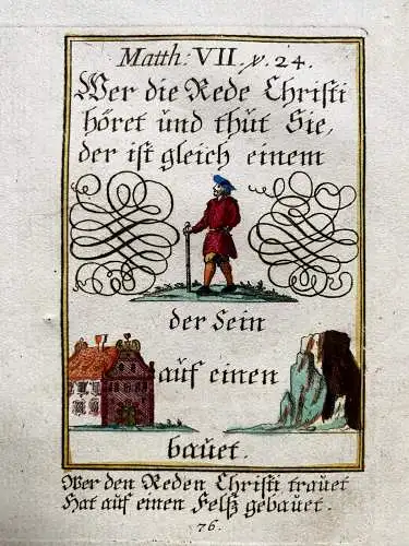 Alkolor geistl Emblemkupfer Bodenehr festes Schlos Stein auf Stein Rebus 1699