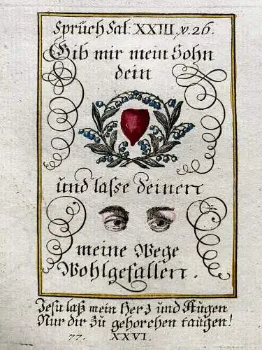 Alkolor geistl Emblemkupfer Bodenehr Reines Herz Sonne Augen Rebus 1699