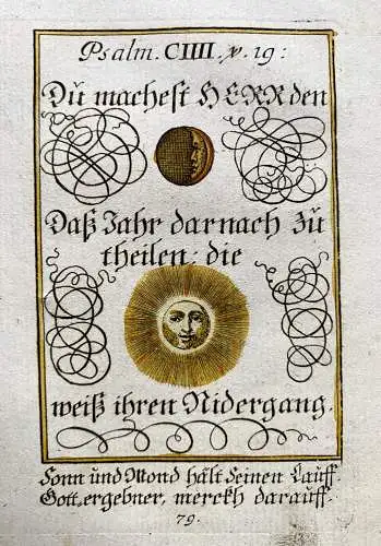 Alkolor geistl Emblemkupfer Bodenehr Reines Herz Sonne Augen Rebus 1699