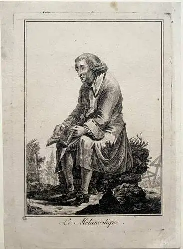 Robert Brichet (VIII) Der Melancholiker Temperamente Kupferstich nach Goez 1784