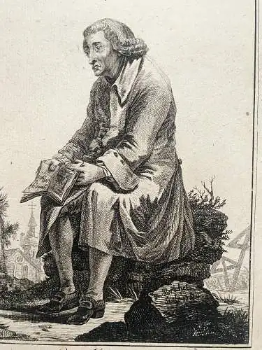 Robert Brichet (VIII) Der Melancholiker Temperamente Kupferstich nach Goez 1784