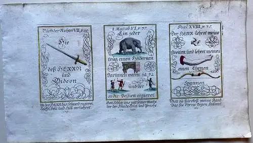 Alkolor geistl Emblemkupfer Bodenehr Elefant Eherner Bogen spannen Rebus 1699