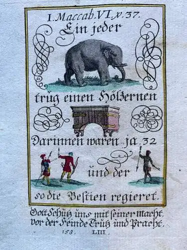 Alkolor geistl Emblemkupfer Bodenehr Elefant Eherner Bogen spannen Rebus 1699