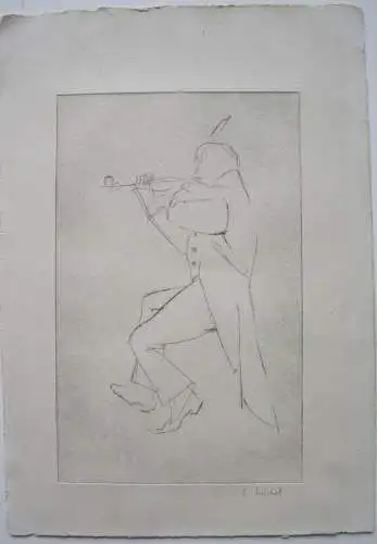 Geigenspieler sitzend Orig Radierung signiert S. Michil (?) 