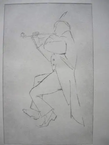 Geigenspieler sitzend Orig Radierung signiert S. Michil (?) 