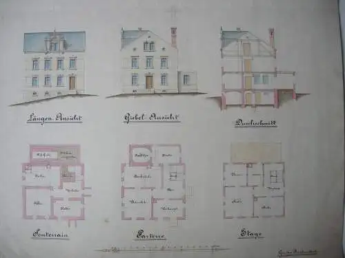 Callenberg Entwurf Wohnhaus Gustav Reichenbach 1885 Aquarell Sachsen