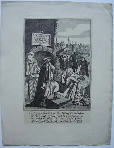 Karikatur Tod des Monsieur Credit niederländischer Orig Kupferstich 1700