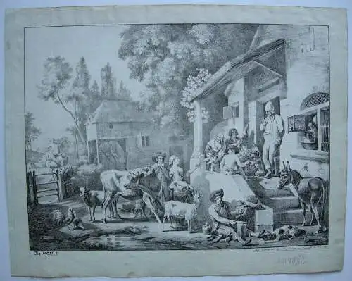 Jean-Louis de Marne (1752/54-1829) Bauernhofszene Orig Lithografie 1825 