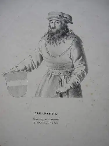 Albrecht IV (1377-1404) Erzherzog von Österreich Orig Lithografie 1850