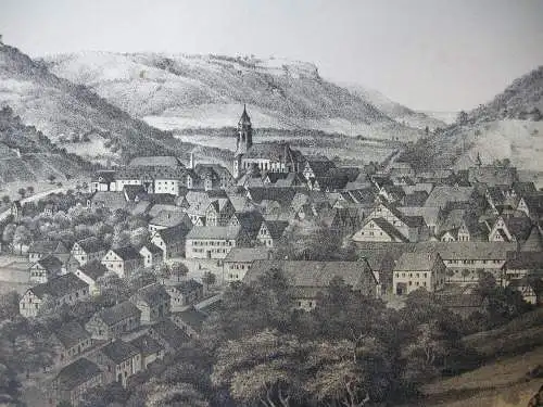 Urach Gesamtansicht Orig Lithografie Tonplatte 1869 Baden Württemberg