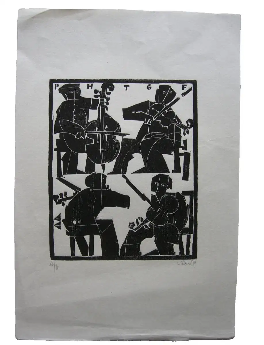 Detlef Willand (1935-2022) Cello- u Geigenspieler Orig Holzschnitt 1979 Signiert 0