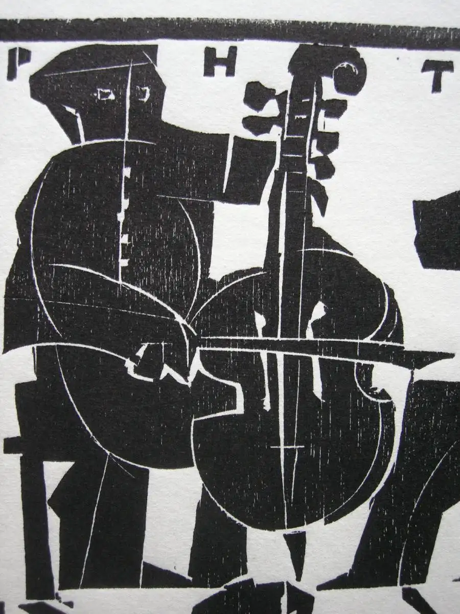 Detlef Willand (1935-2022) Cello- u Geigenspieler Orig Holzschnitt 1979 Signiert 2