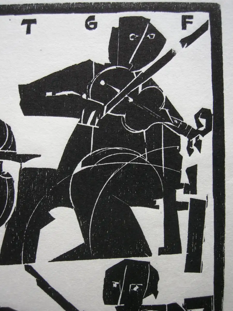 Detlef Willand (1935-2022) Cello- u Geigenspieler Orig Holzschnitt 1979 Signiert 3