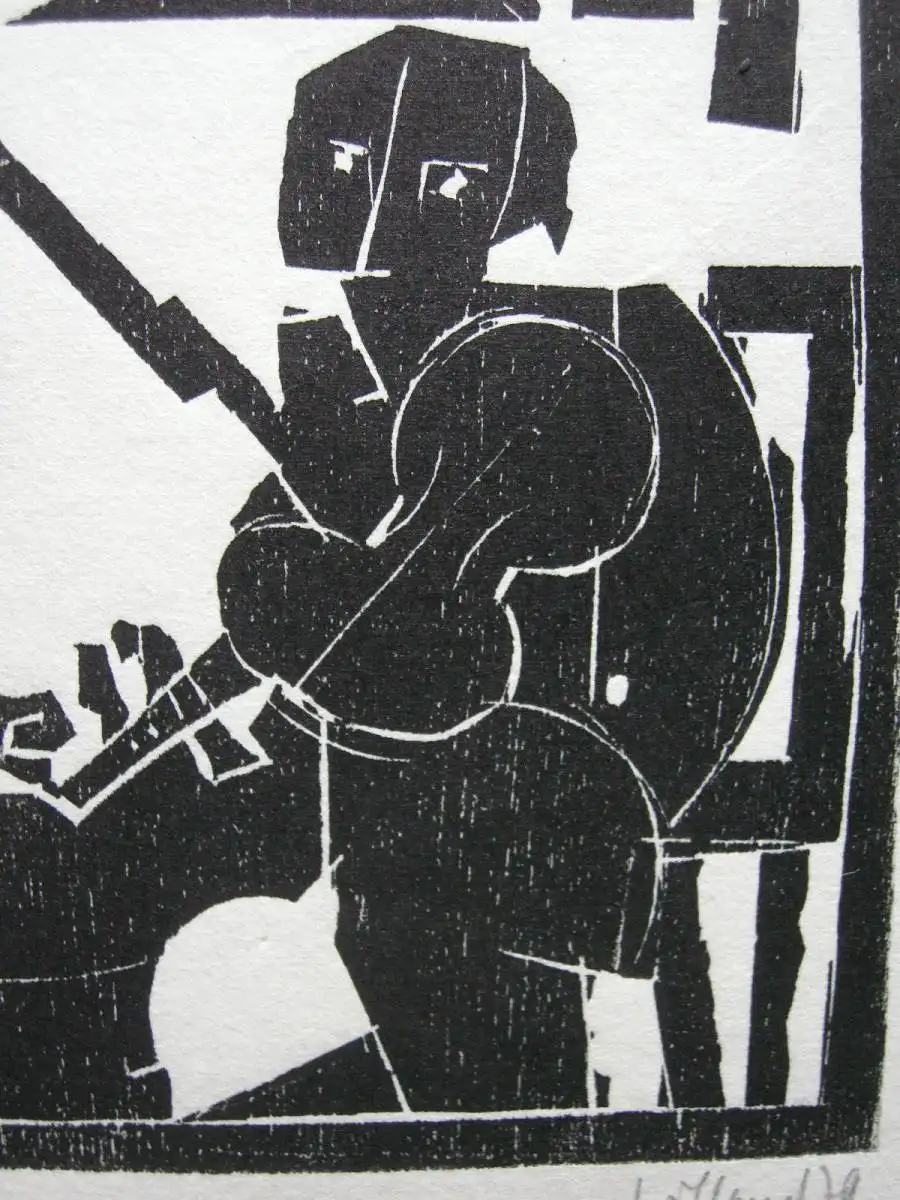 Detlef Willand (1935-2022) Cello- u Geigenspieler Orig Holzschnitt 1979 Signiert 5