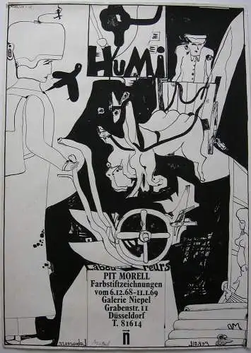 Pit Morell (1939) Farbstiftzeichnungen Plakat Galerie Niepel 1968 signiert 