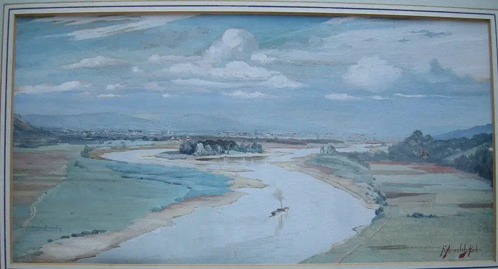 Friedrich Arnold (1831-1862) Scharfenberg Dresden Orig Aquarell sign 1850 Rahmen 1