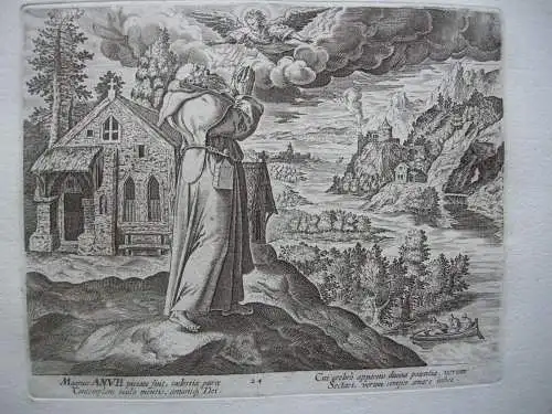 Raphael I u Jan Sadeler Eremit Heiliger Anub  Hermit Radierung  nach de Vos 1600