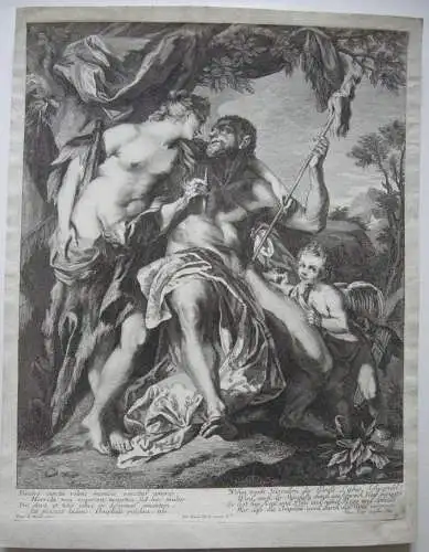 Omphale und Herkules Mythologe Orig Radierung Grophius nach Le Moyne 1750