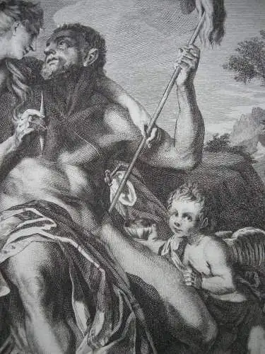 Omphale und Herkules Mythologe Orig Radierung Grophius nach Le Moyne 1750