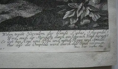 Omphale und Herkules Mythologe Orig Radierung Grophius nach Le Moyne 1750