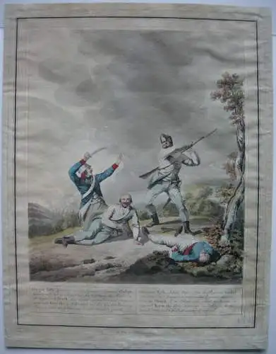 Heldentaten Österreichische Armee Napoleon Todt kolor Kupferstich 1793 Bartsch