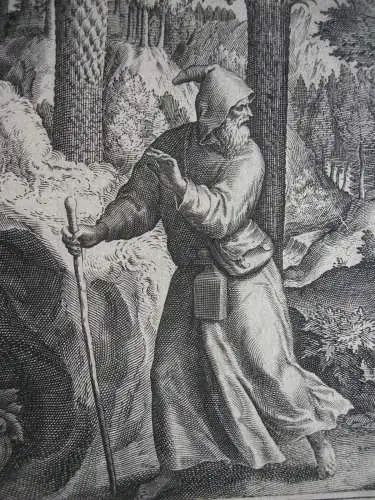 Raphael I u. Jan Sadeler Eremit Hl. Possidonio und Ritter Radierung 1600